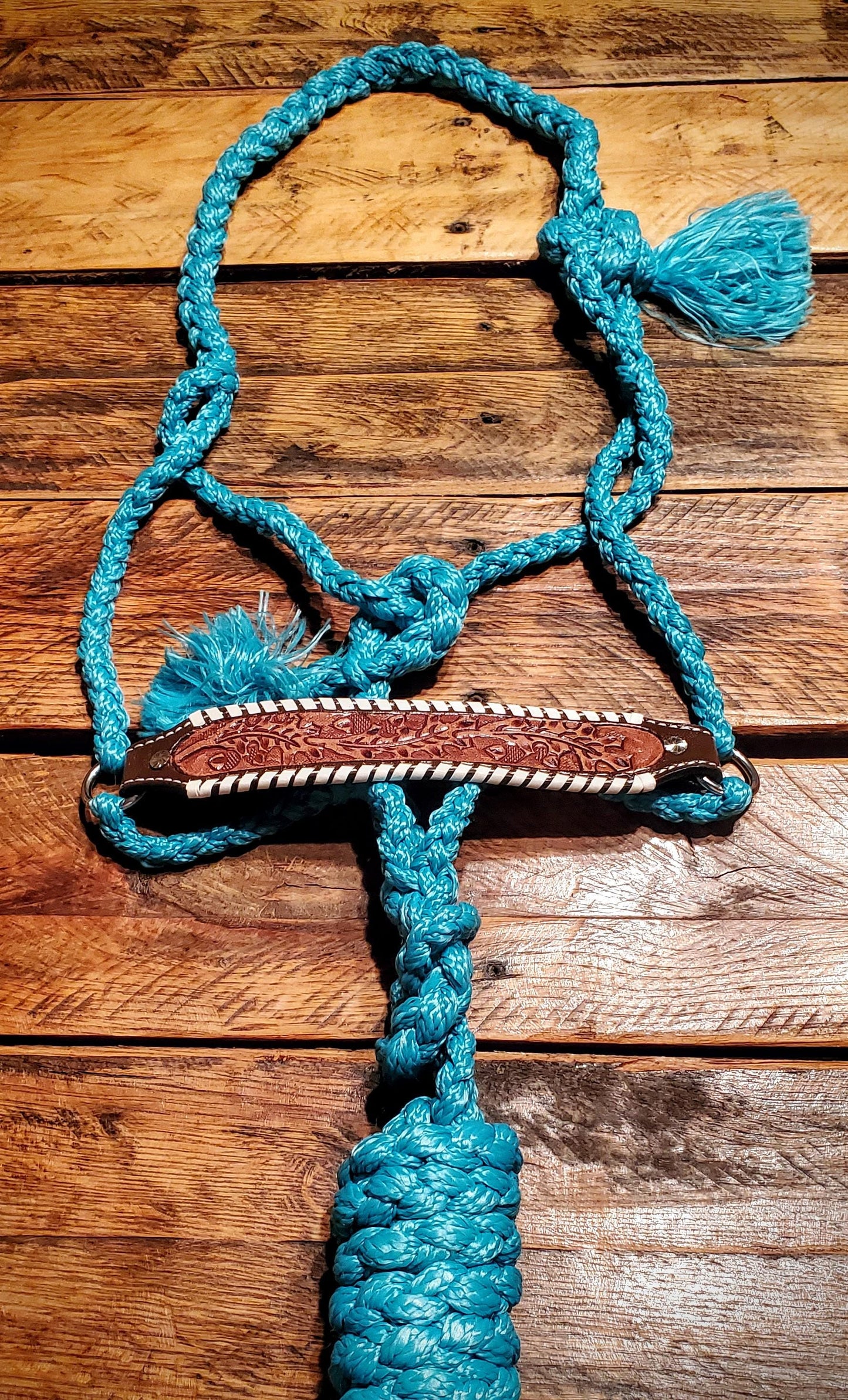 Hand Tooled Leather Horse Muletape Halters - Includes matching braided mule tape lead rope!