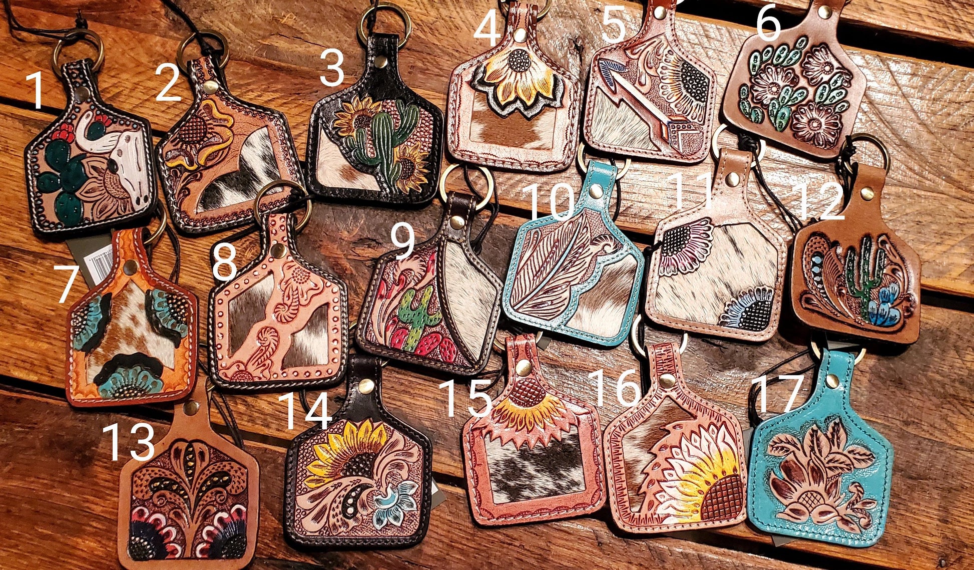 Tooled Leather Cow Tag Key Chains / Bag Charms - Great Cheap Gifts & Stocking Stuffers!