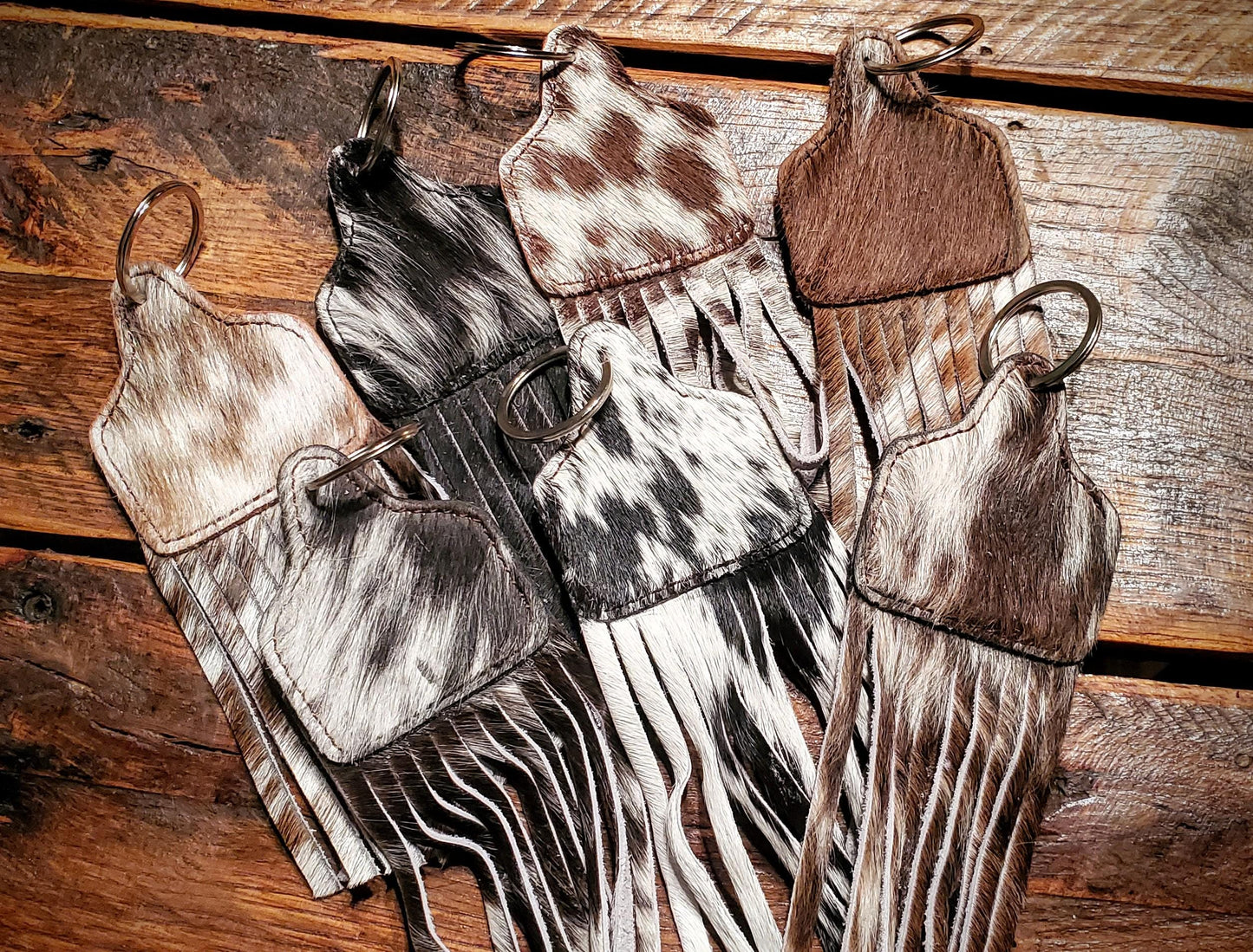 Fringe Cowhide Keychains - Customize It with your name or monogram! Great gifts & stocking stuffers!