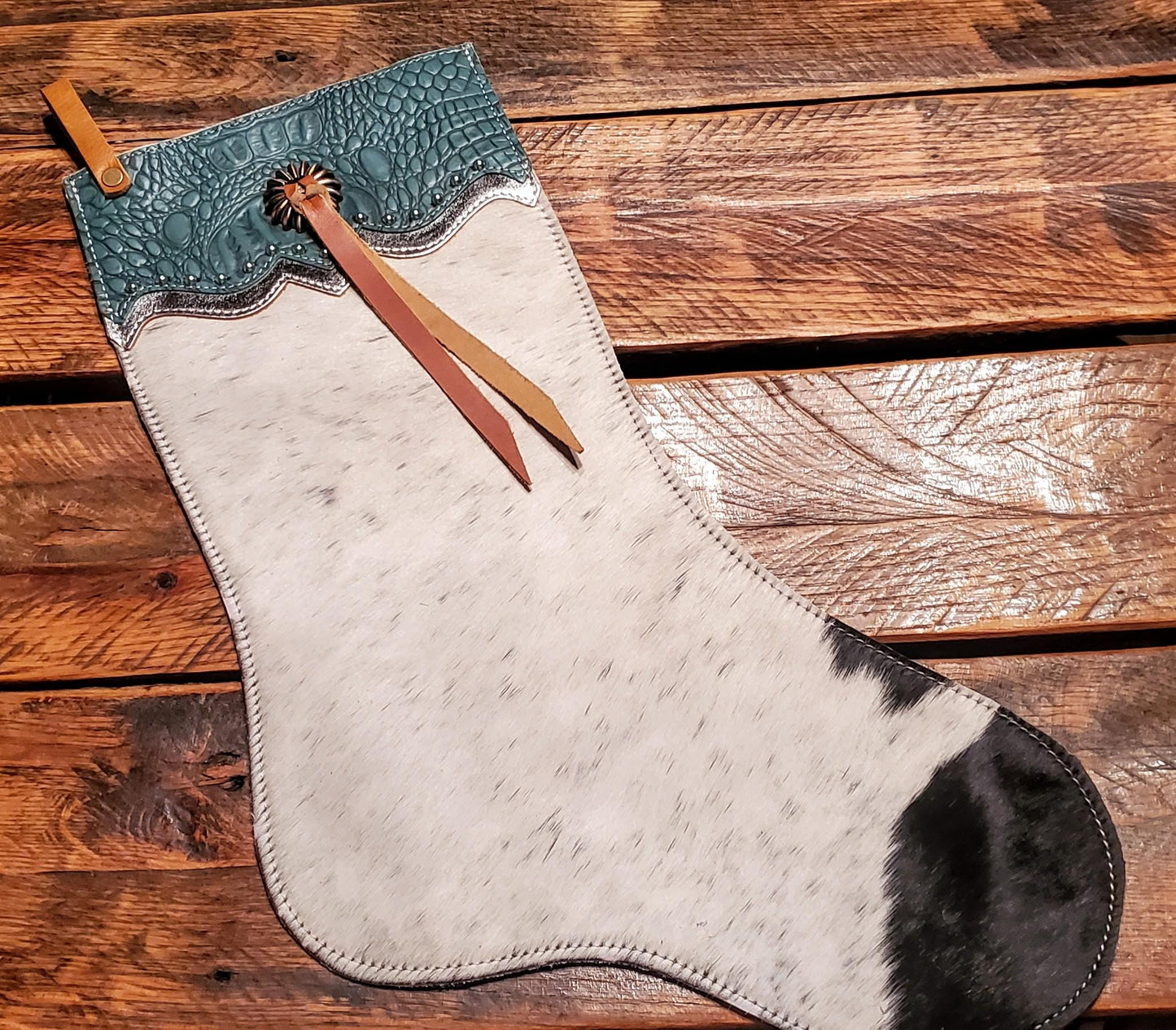 Genuine Tooled Leather Cowhide Christmas Stockings