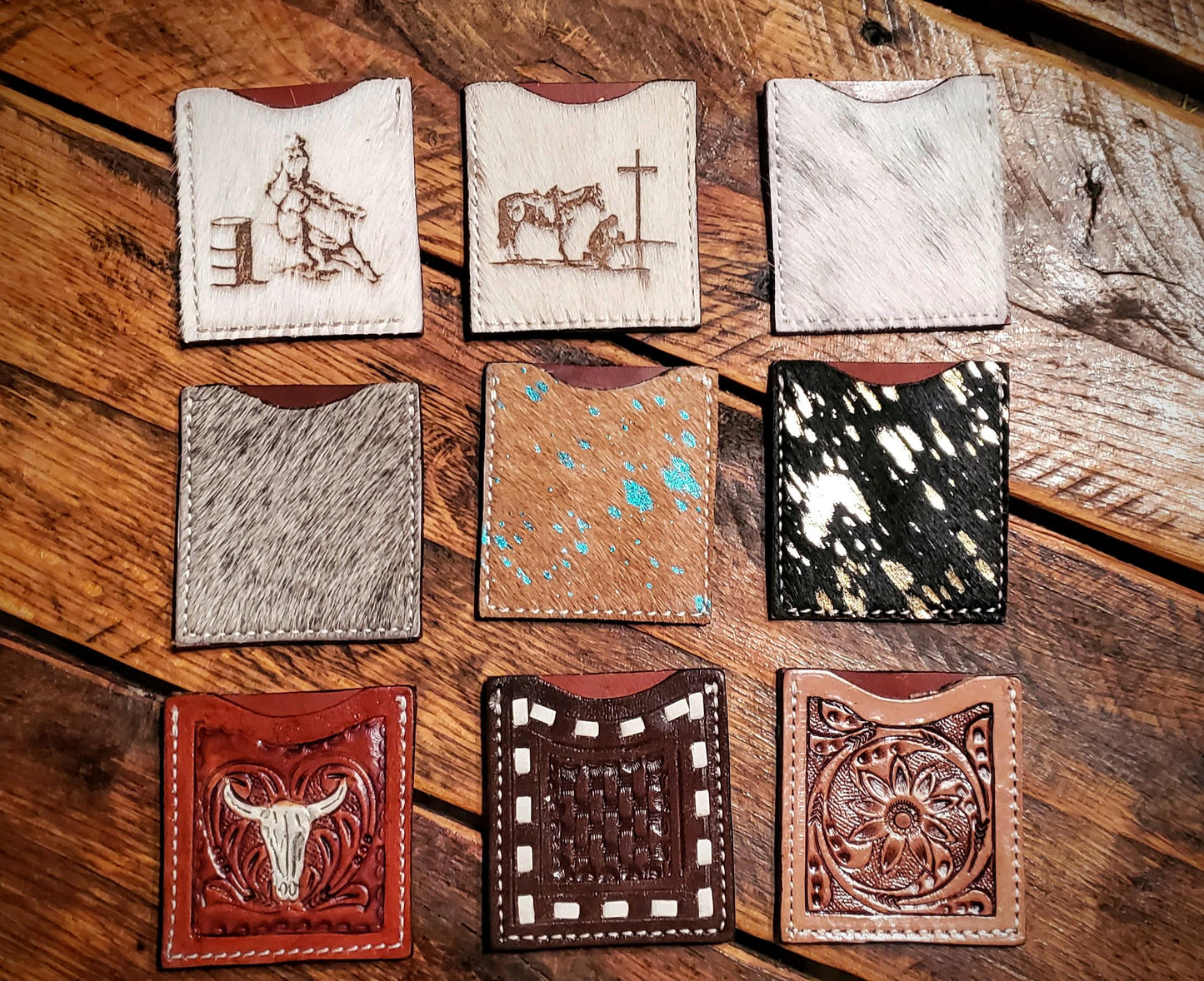 Western Tooled Leather & Cowhide Cell Phone Wallets - Great Cheap Gifts and Stocking Stuffers!