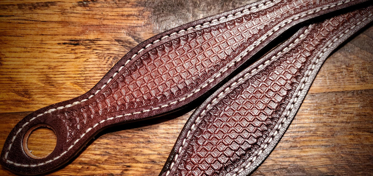 Basketweave Tooled Leather & Stitched Traditional Slobber Straps