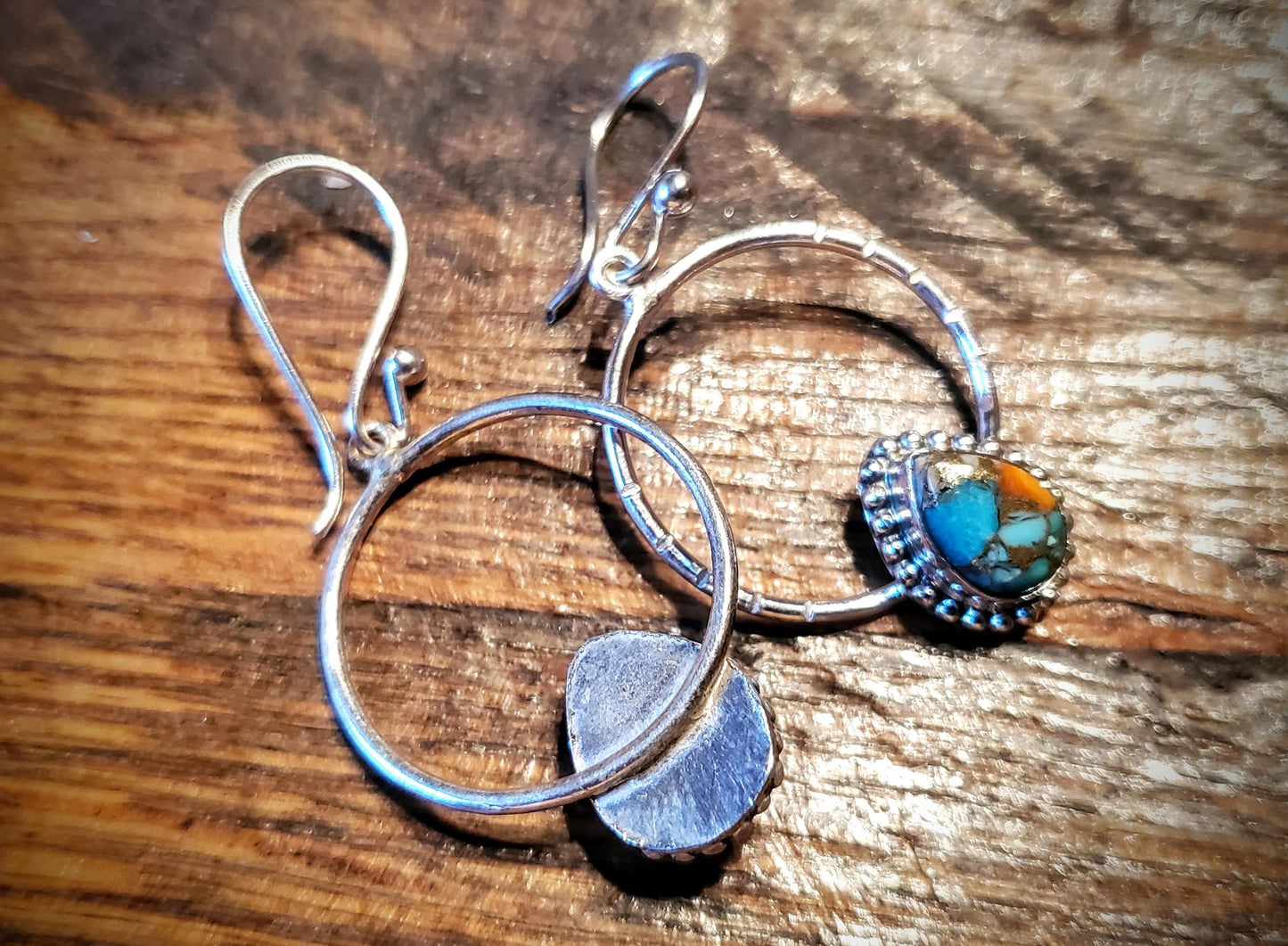 Sterling Silver & Spiny Oyster Dangle Hoop Earrings