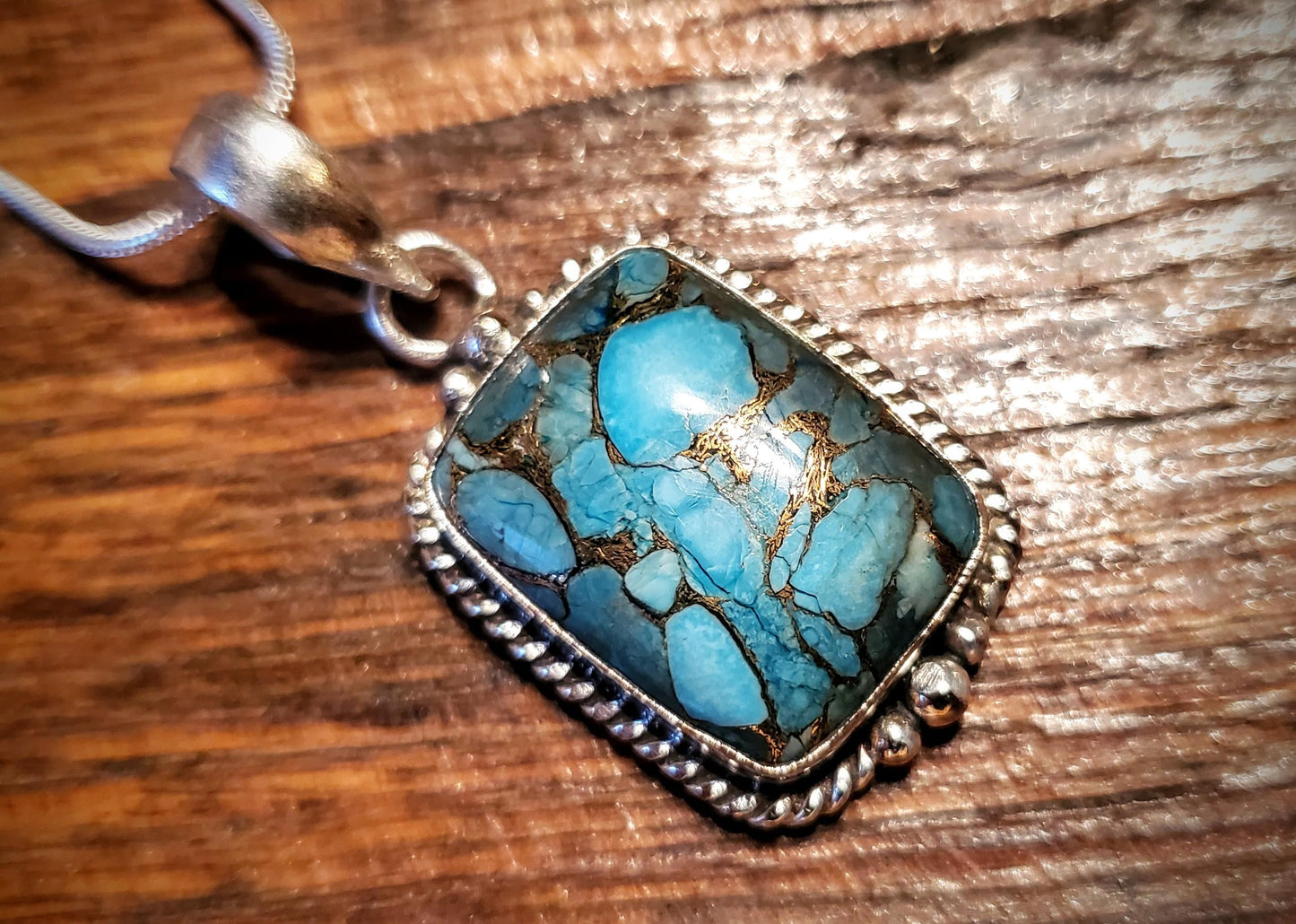 Sterling Silver & Turquoise Pendant Necklace with 24" Sterling Silver Chain