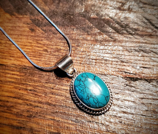 Sterling Silver & Turquoise Pendant Necklace with 24" Sterling Silver Chain