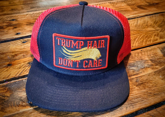 Trump Hair Don't Care Embroidered Retro Trucker Hat - Infant, Youth, & Adult Sizes