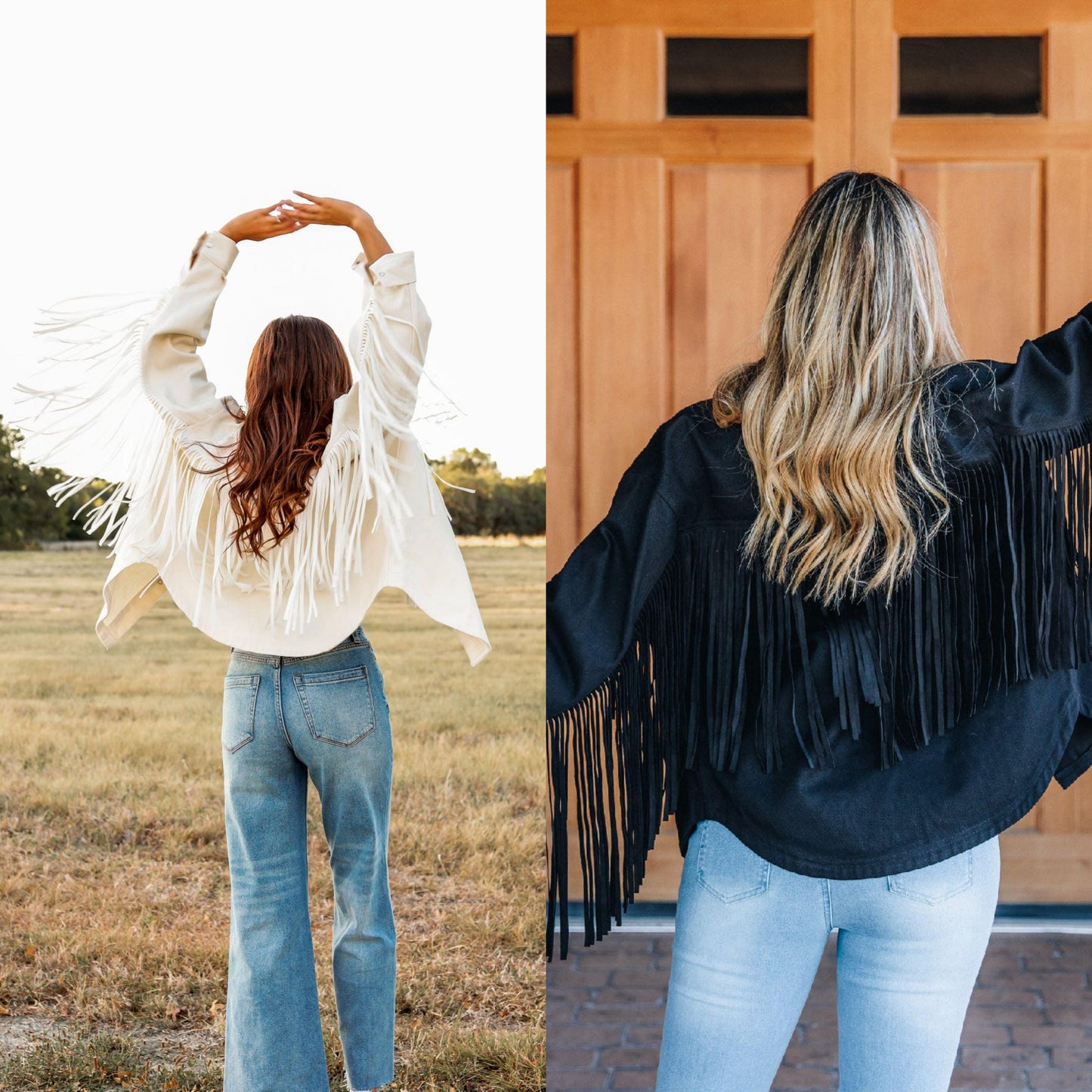 Full Fringe Denim Pearl Snap Jacket in Ivory or Ebony!