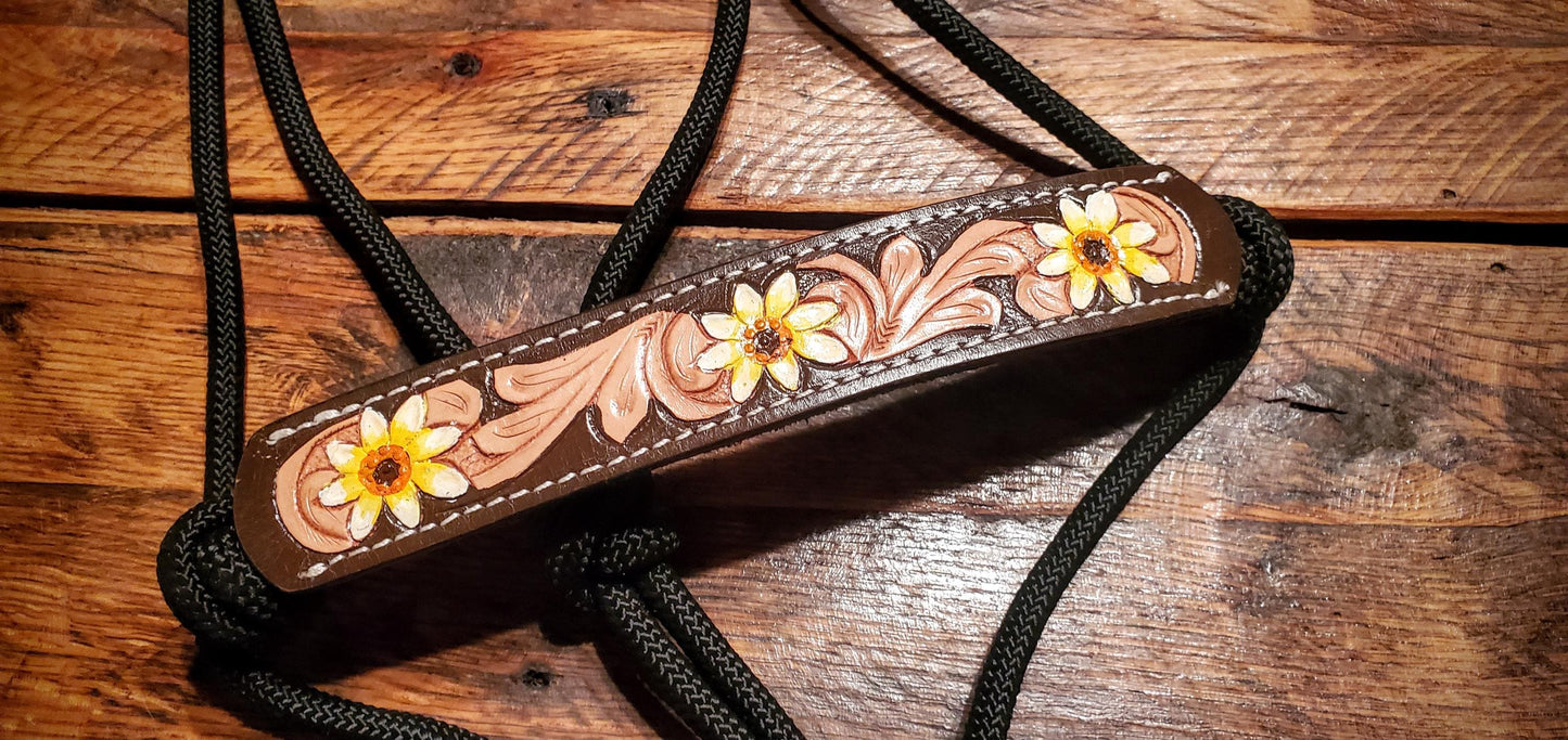 Hand Tooled Floral Leather Horse Halter - Includes matching snap lead rope!