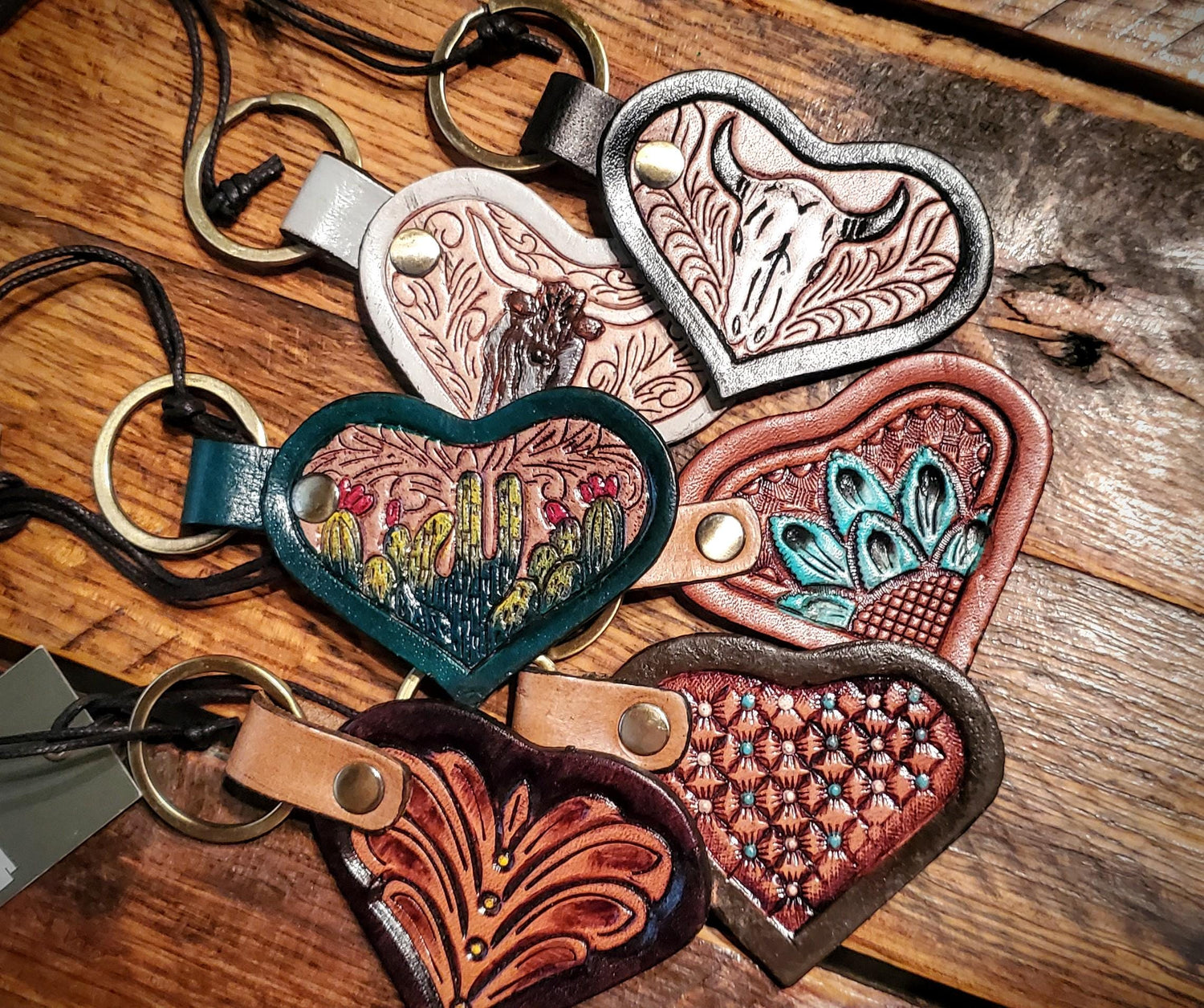 Tooled Leather Heart Key Chains / Bag Charms - Great Cheap Gifts & Stocking Stuffers!