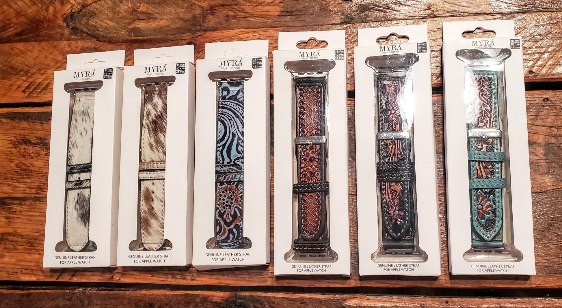 Cowhide & Tooled Leather Western Watch Bands - Great Gifts and Stocking Stuffers!