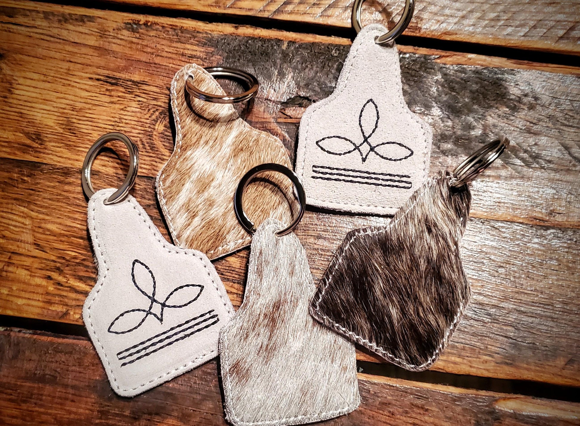 Bootstitch Embroidered Cowhide Keychains - Customize It with your name or monogram! Great gifts & stocking stuffers!