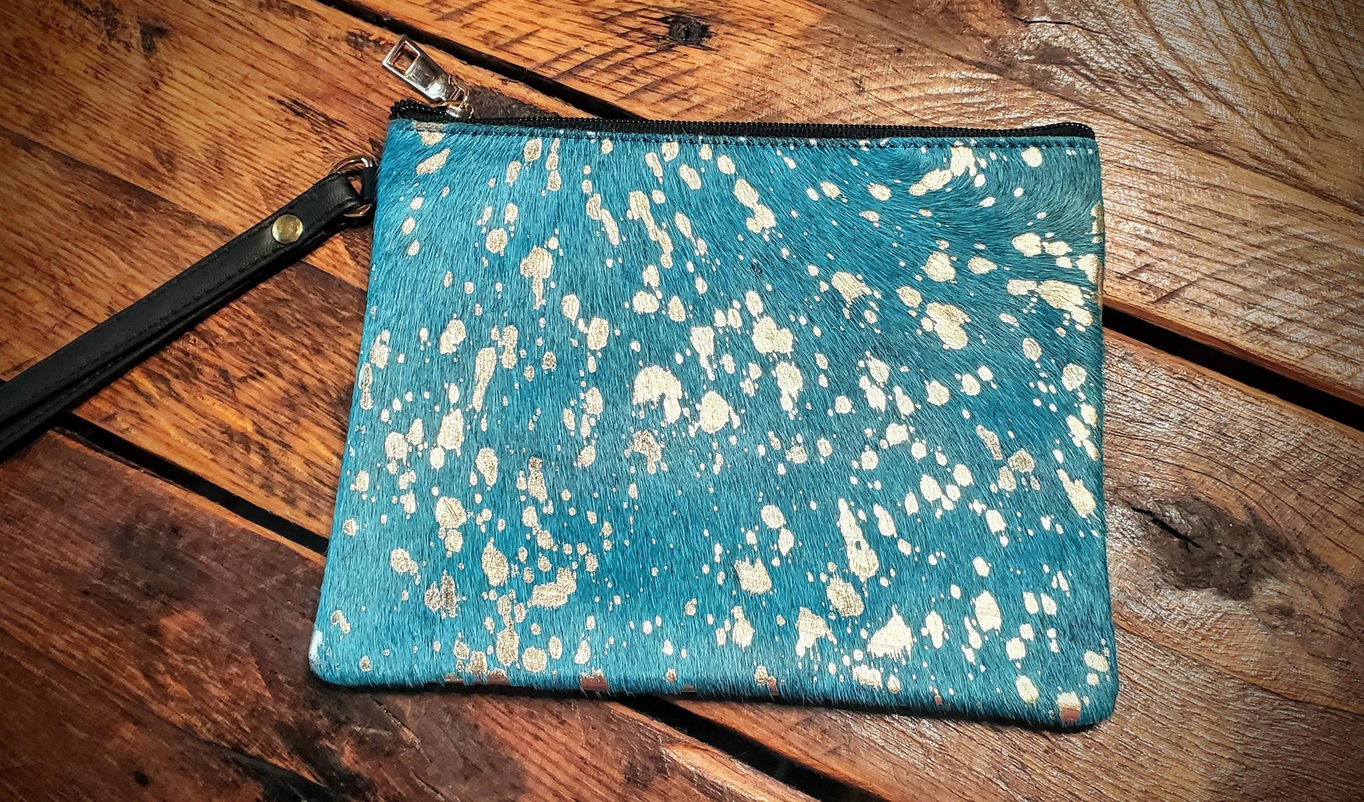 Genuine Turquoise Acid Wash Cowhide Makeup & Travel Bags Pouches - Great Gifts, Stocking Stuffers!