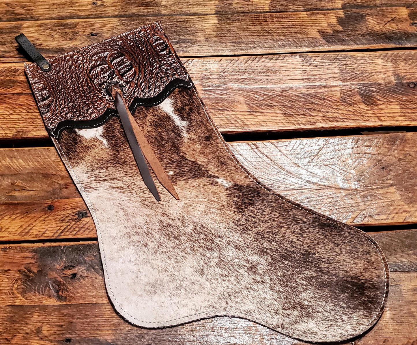 Genuine Tooled Leather Cowhide Christmas Stockings