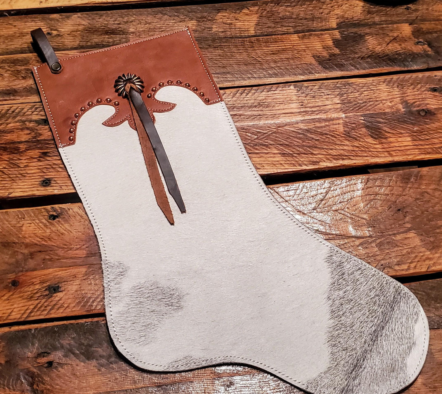 Genuine Tooled Leather Cowhide Christmas Stockings