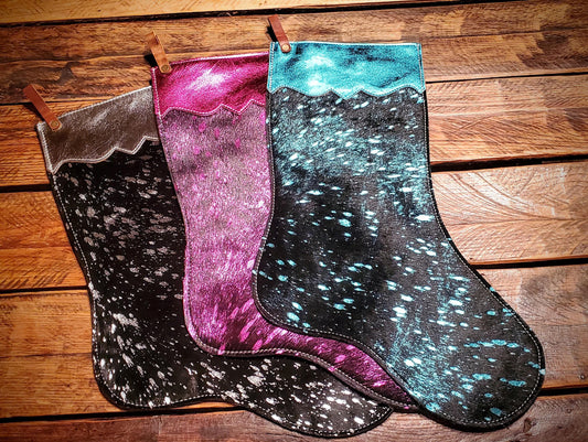 Genuine Acid Wash Cowhide Christmas Stockings