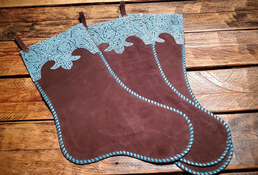 Genuine Tooled Turquoise & Roughout Laced Christmas Stockings