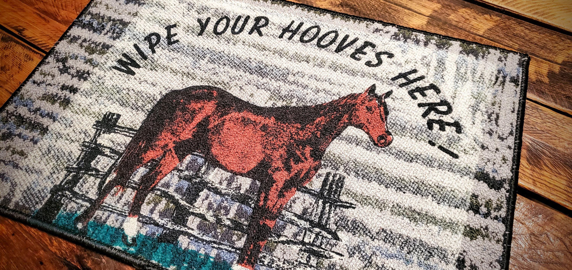 Wipe Your Hooves Here - Funny Western Welcome Mat / Accent Rug 27" x 18"