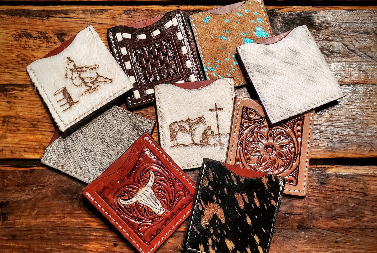 Western Tooled Leather & Cowhide Cell Phone Wallets - Great Cheap Gifts and Stocking Stuffers!