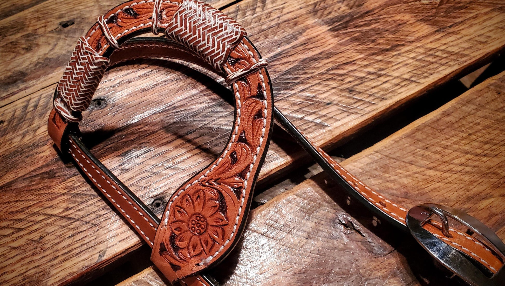 Gorgeous Hand Tooled Leather & Rawhide One Ear Headstall