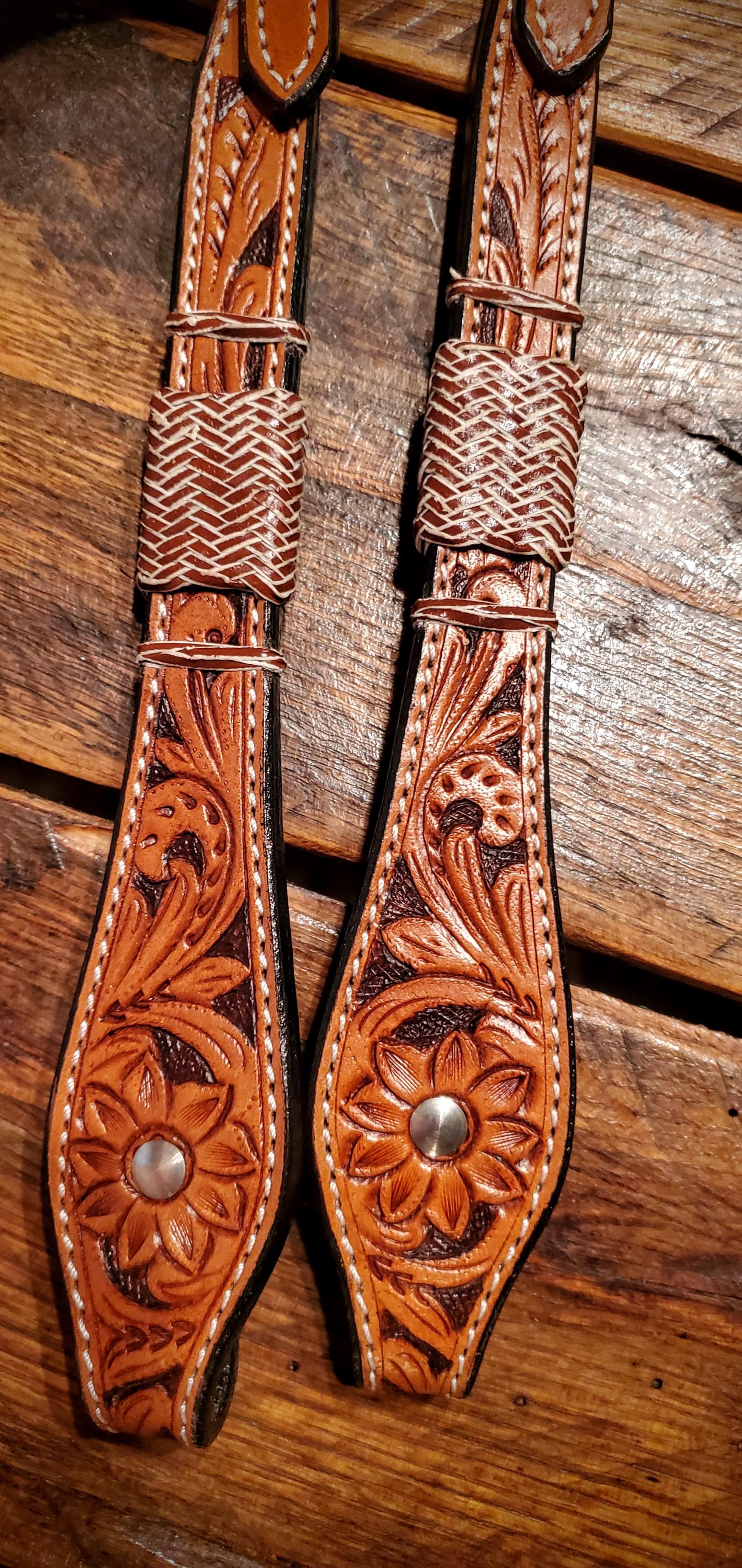 Gorgeous Hand Tooled Leather & Rawhide One Ear Headstall