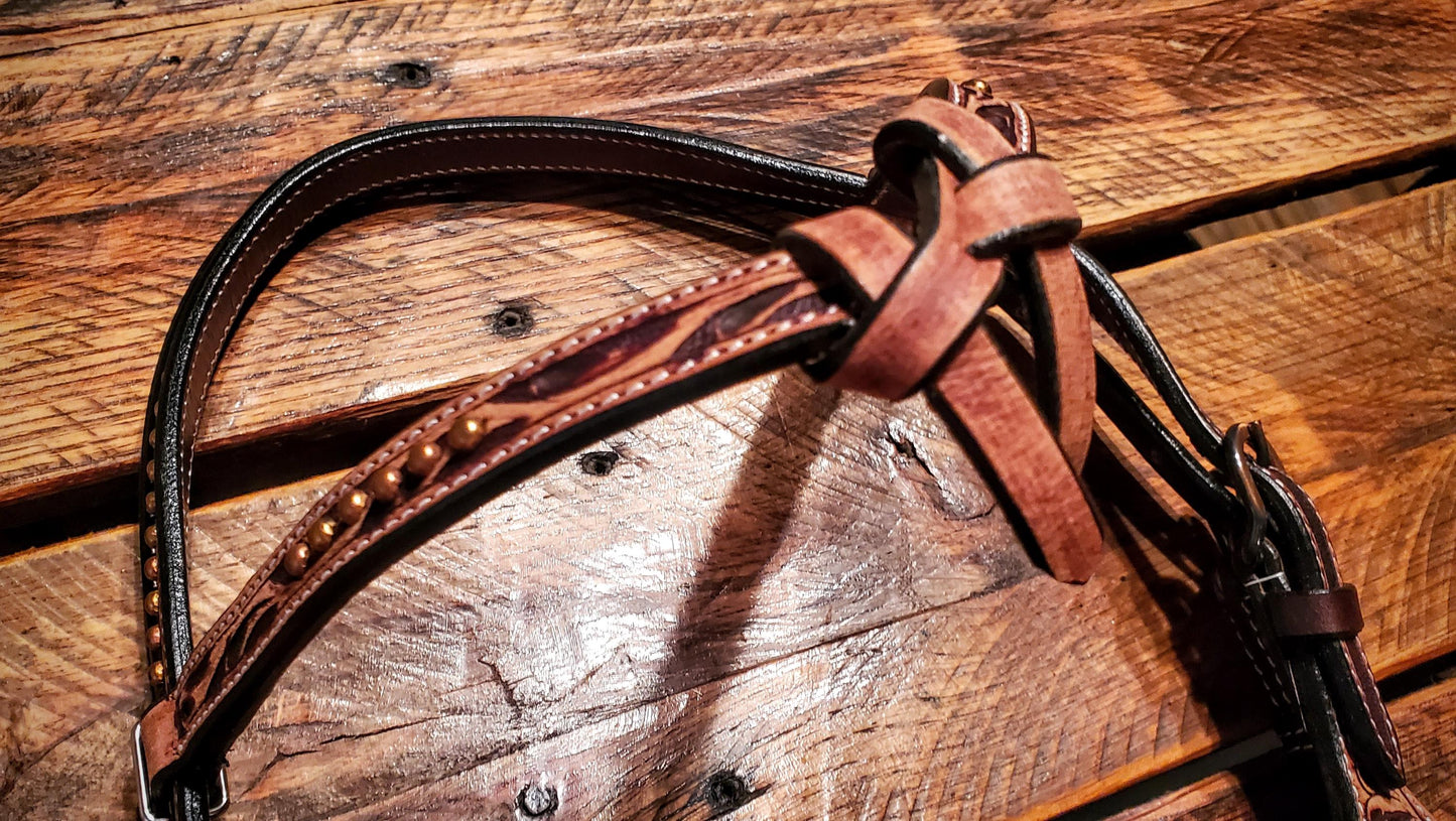 Gorgeous Hand Tooled & Copper Dots Futurity Knot Headstall