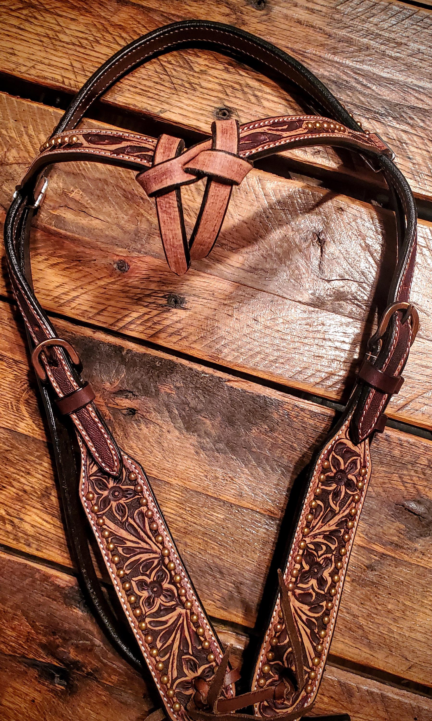 Gorgeous Hand Tooled & Copper Dots Futurity Knot Headstall