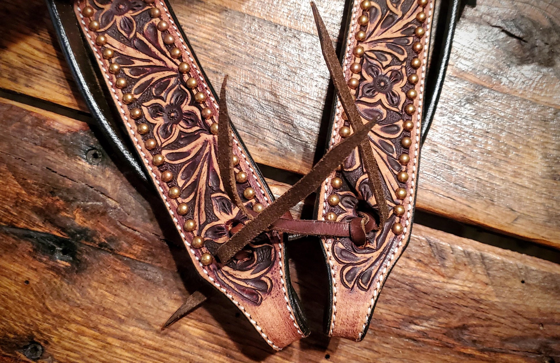 Gorgeous Hand Tooled & Copper Dots Futurity Knot Headstall