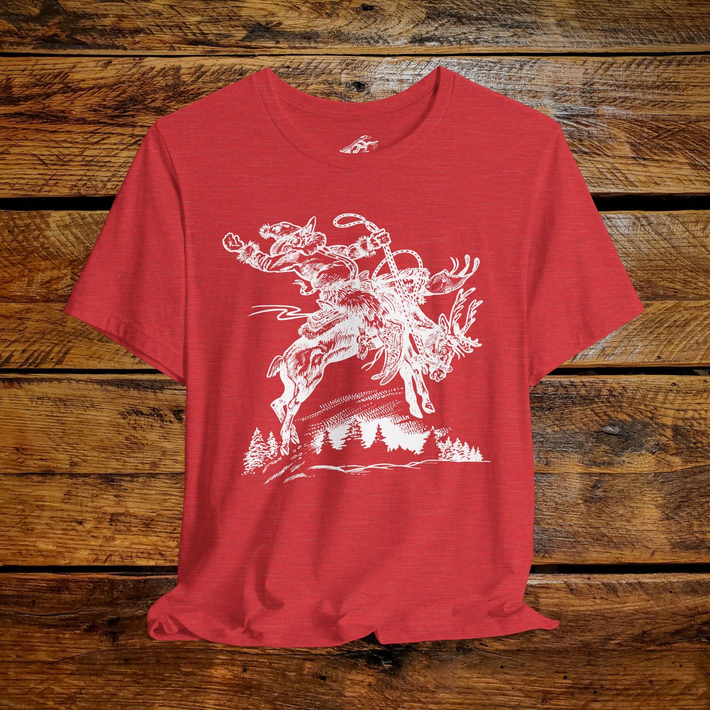 Vintage Cowboy Santa Bucking Reindeer - Premium Extra Soft Vintage Western Tee Shirt - Pick Your Color - Baby, Toddler, Youth, Adult Sizes