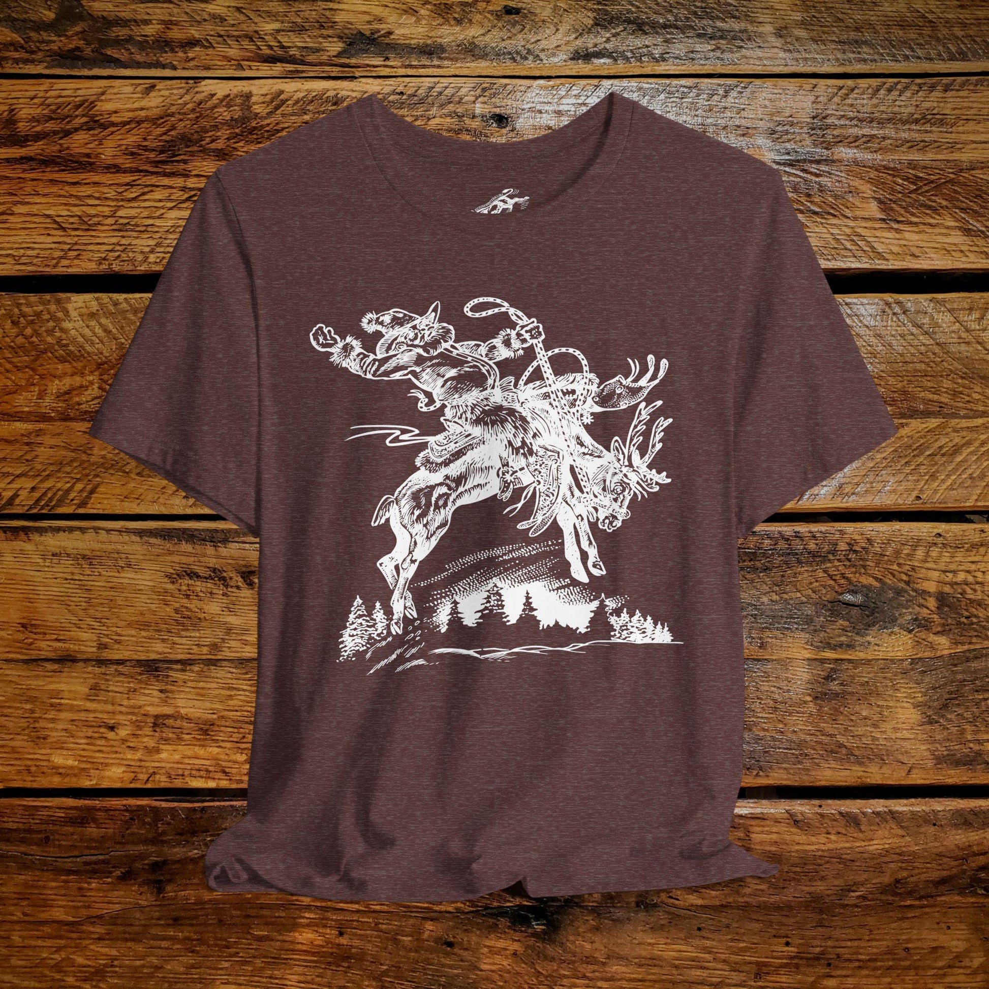 Vintage Cowboy Santa Bucking Reindeer - Premium Extra Soft Vintage Western Tee Shirt - Pick Your Color - Baby, Toddler, Youth, Adult Sizes