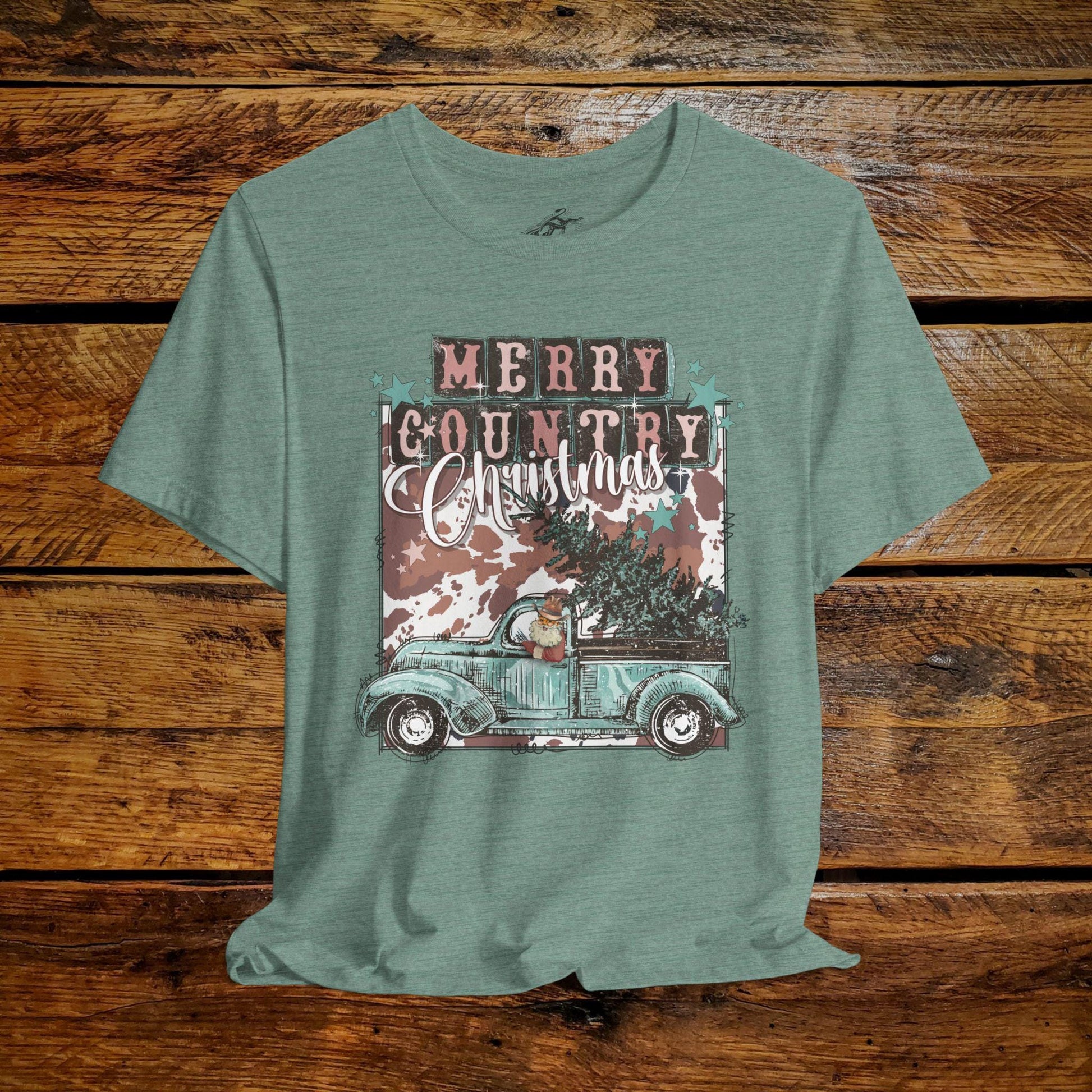 Merry Country Christmas Retro Truck - Premium Extra Soft Vintage Western Tee Shirt - Pick Your Color - Baby, Toddler, Youth, Adult Sizes