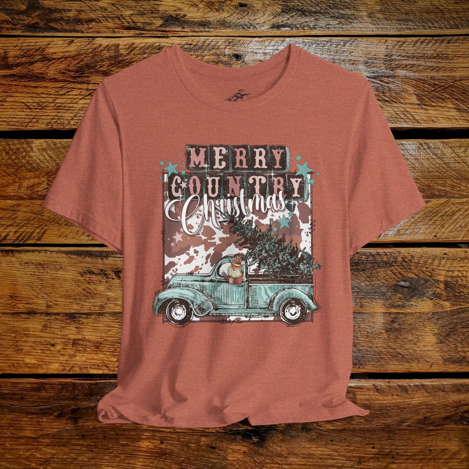 Merry Country Christmas Retro Truck - Premium Extra Soft Vintage Western Tee Shirt - Pick Your Color - Baby, Toddler, Youth, Adult Sizes