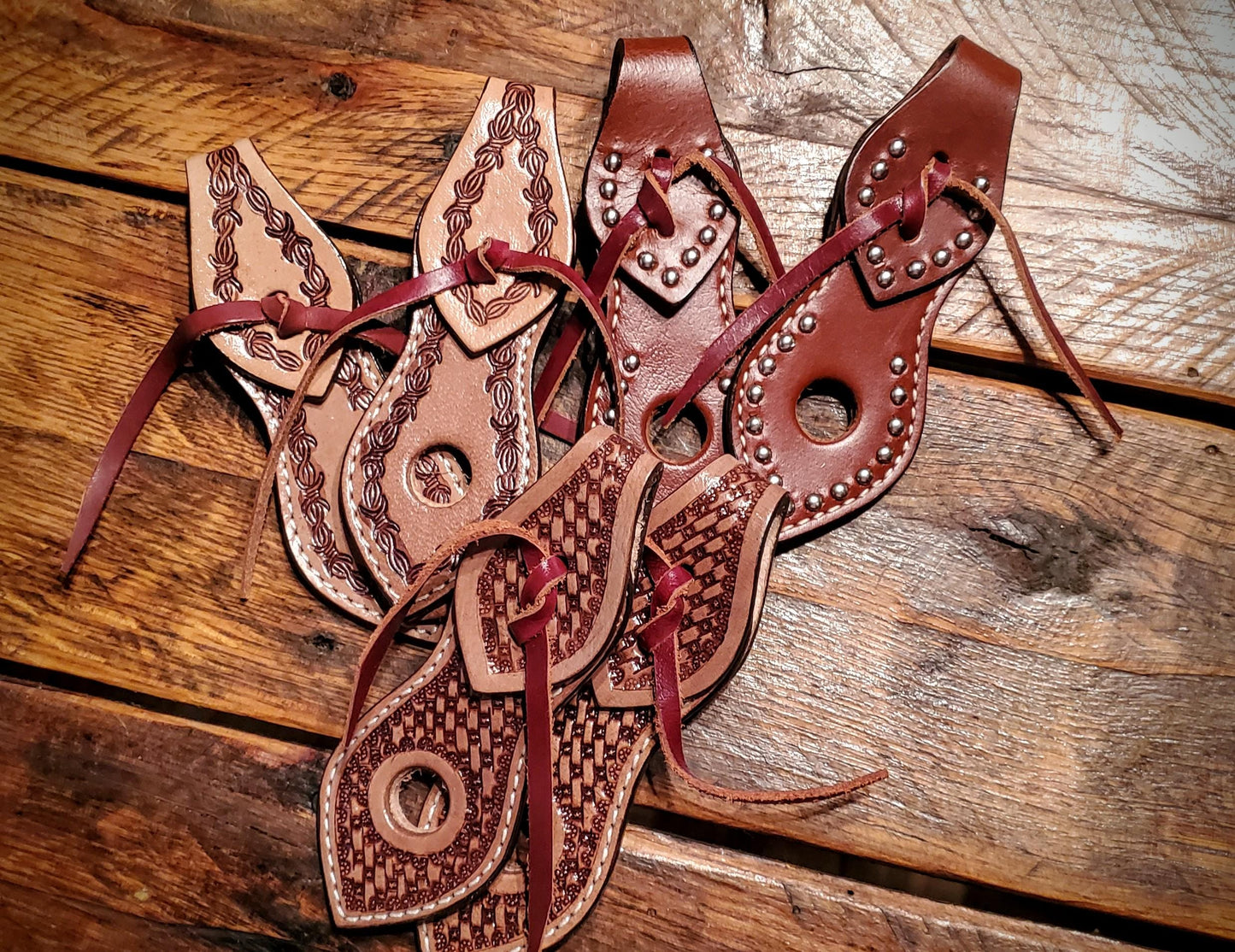 Tooled Leather & Studded Quick Change Slobber Straps