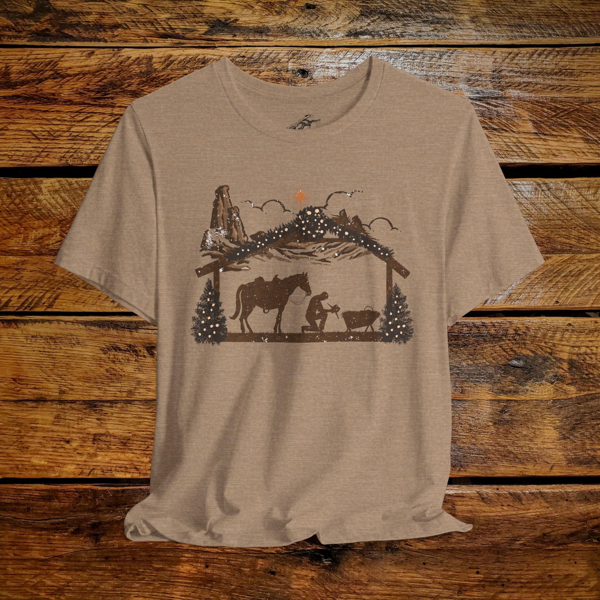 Cowboy Nativity Manger Scene - Premium Extra Soft Vintage Western Tee Shirt - Pick Your Color - Baby, Toddler, Youth, Adult Sizes