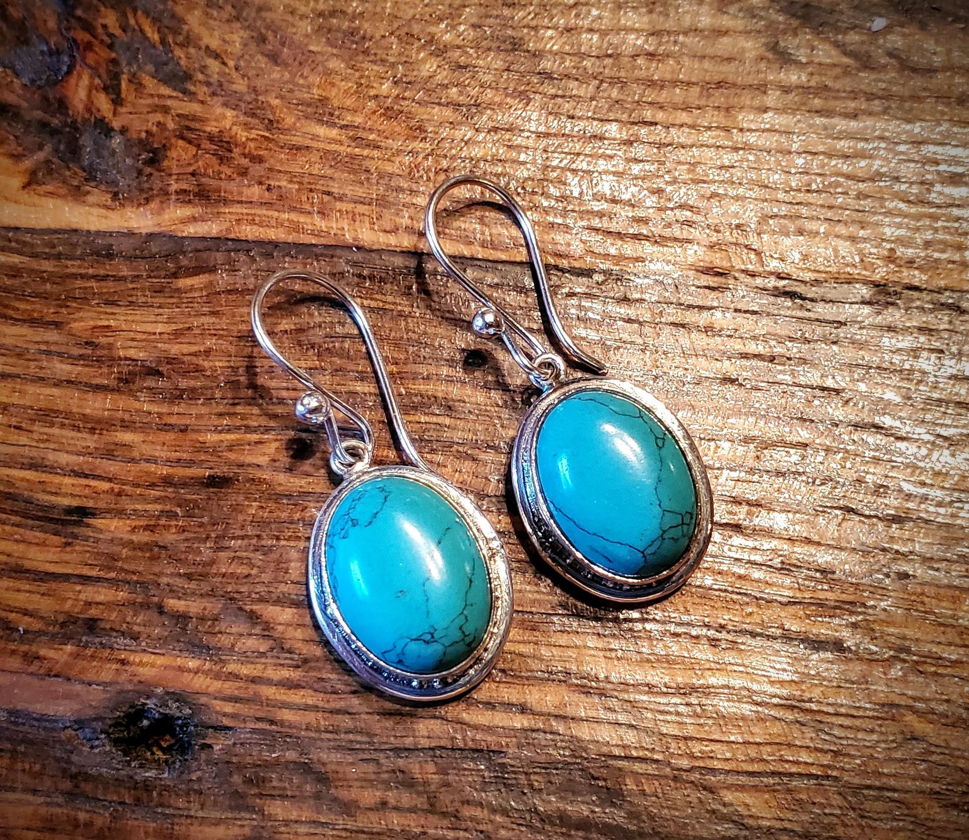 Sterling Silver & Turquoise Dangle Oval Earrings