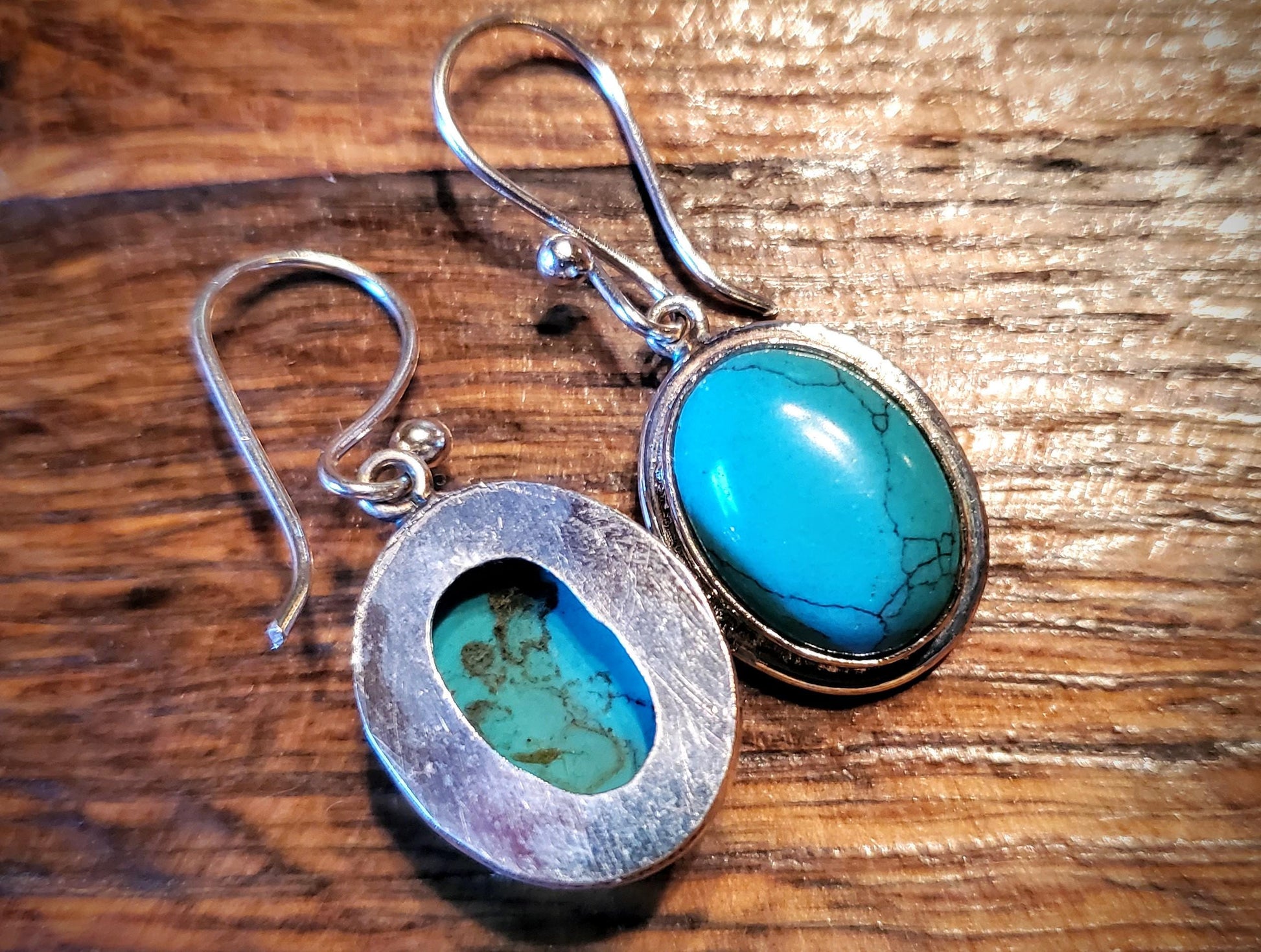 Sterling Silver & Turquoise Dangle Oval Earrings