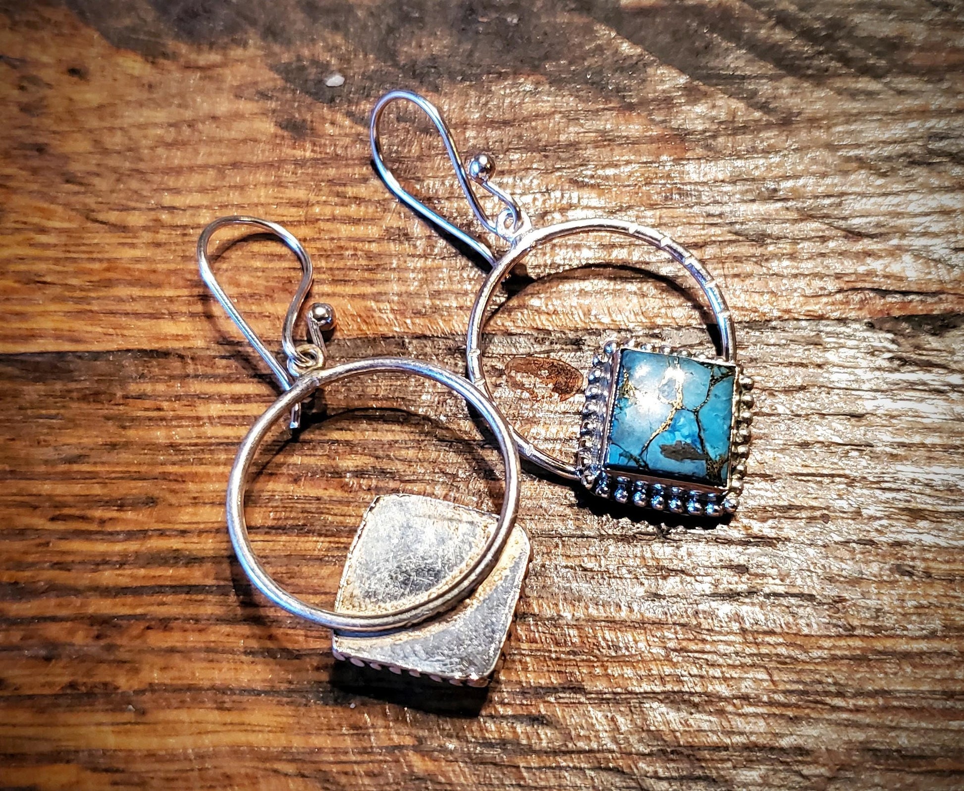 Sterling Silver & Turquoise Dangle Hoop Earrings