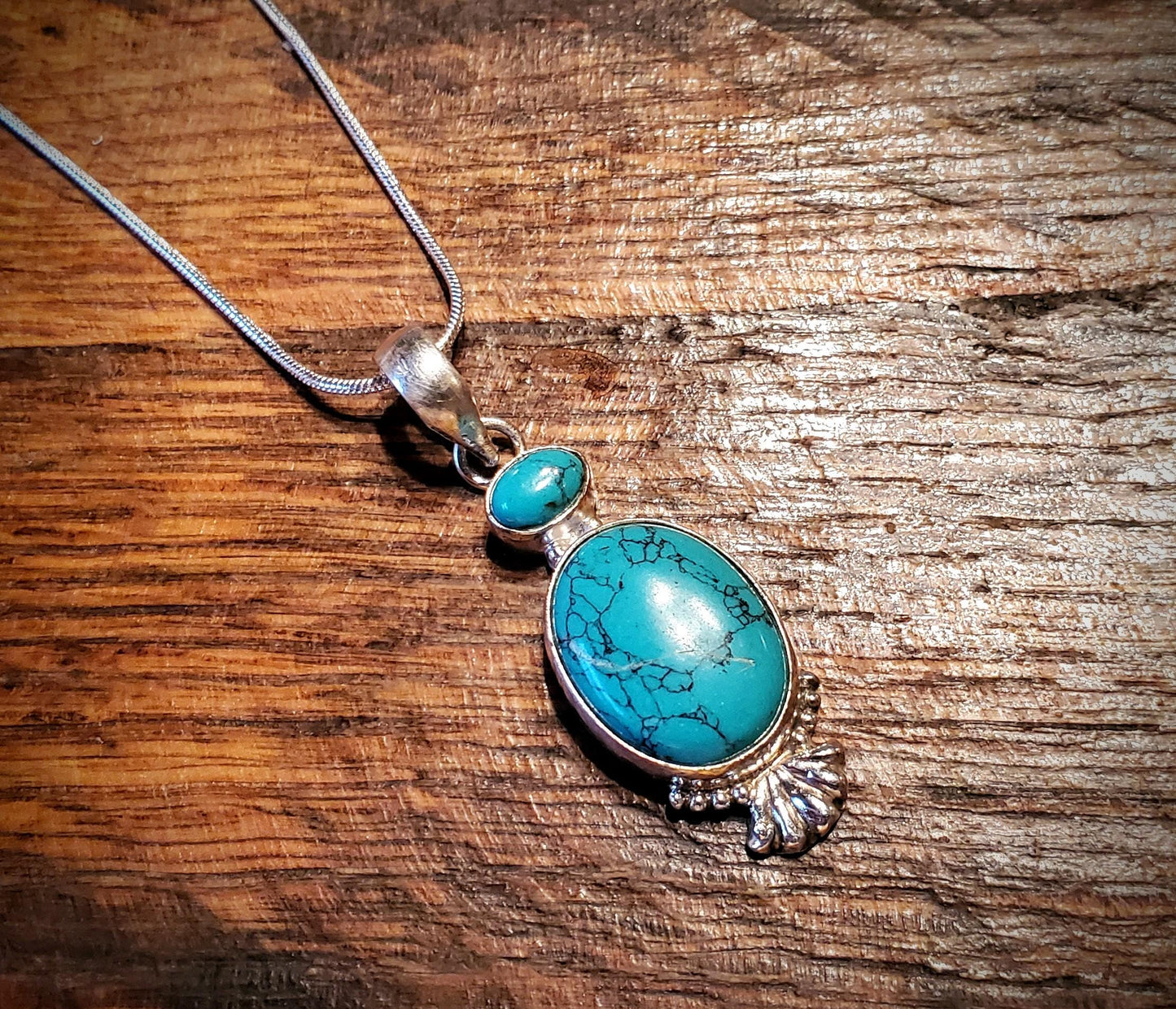 Sterling Silver & Turquoise Pendant Necklace with 24" Sterling Silver Chain