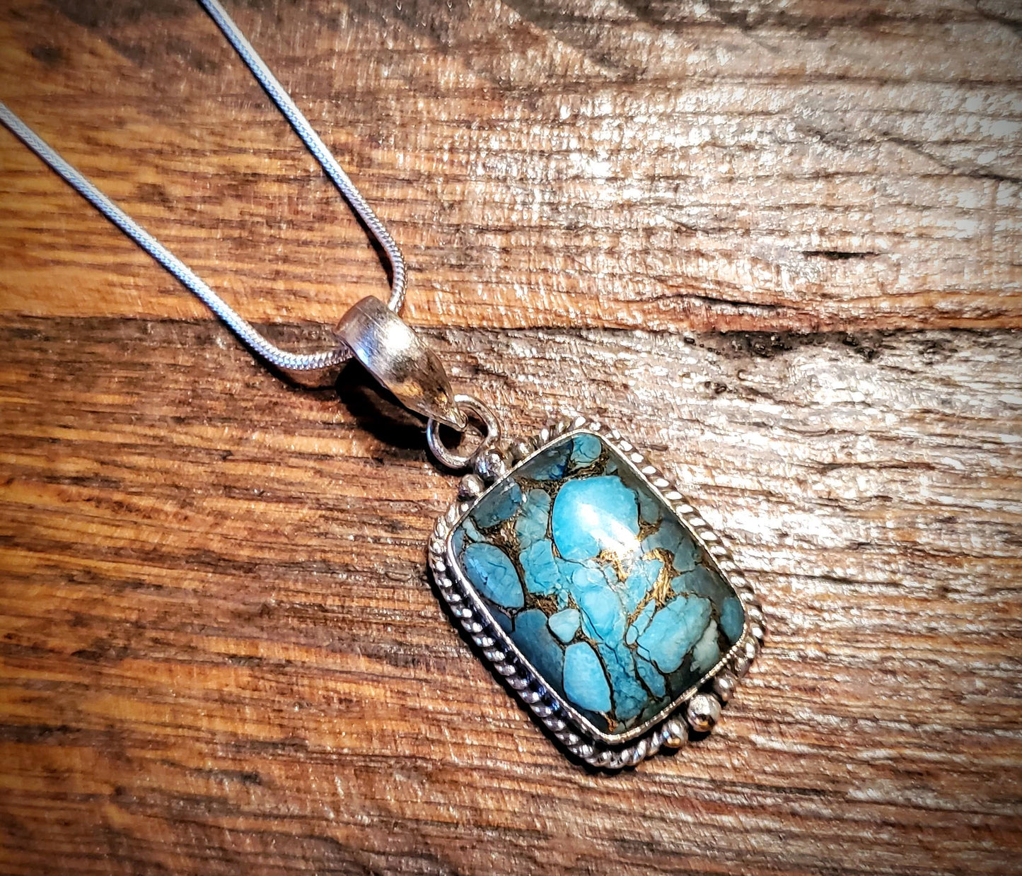 Sterling Silver & Turquoise Pendant Necklace with 24" Sterling Silver Chain