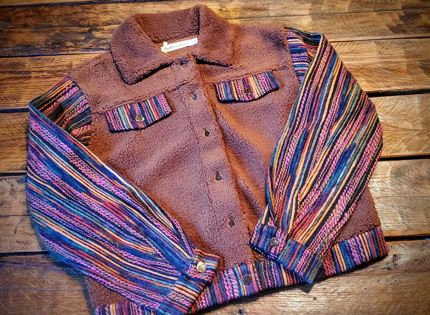 Retro Colorful Textured Sherpa Shacket Shirt Jacket - Women's Small to 3XL!