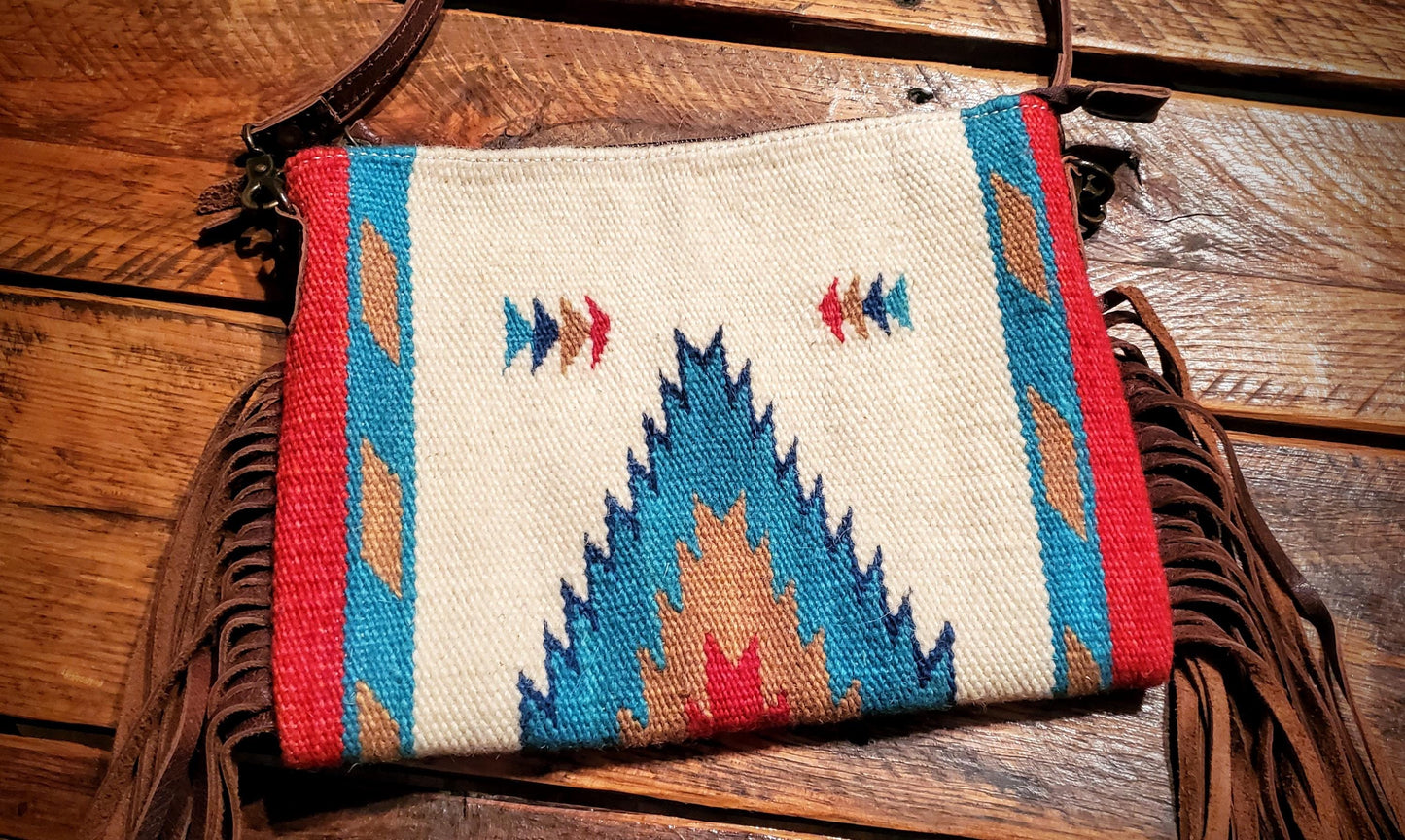 Genuine Wool Saddle Blanket Fringe Crossbody Purse