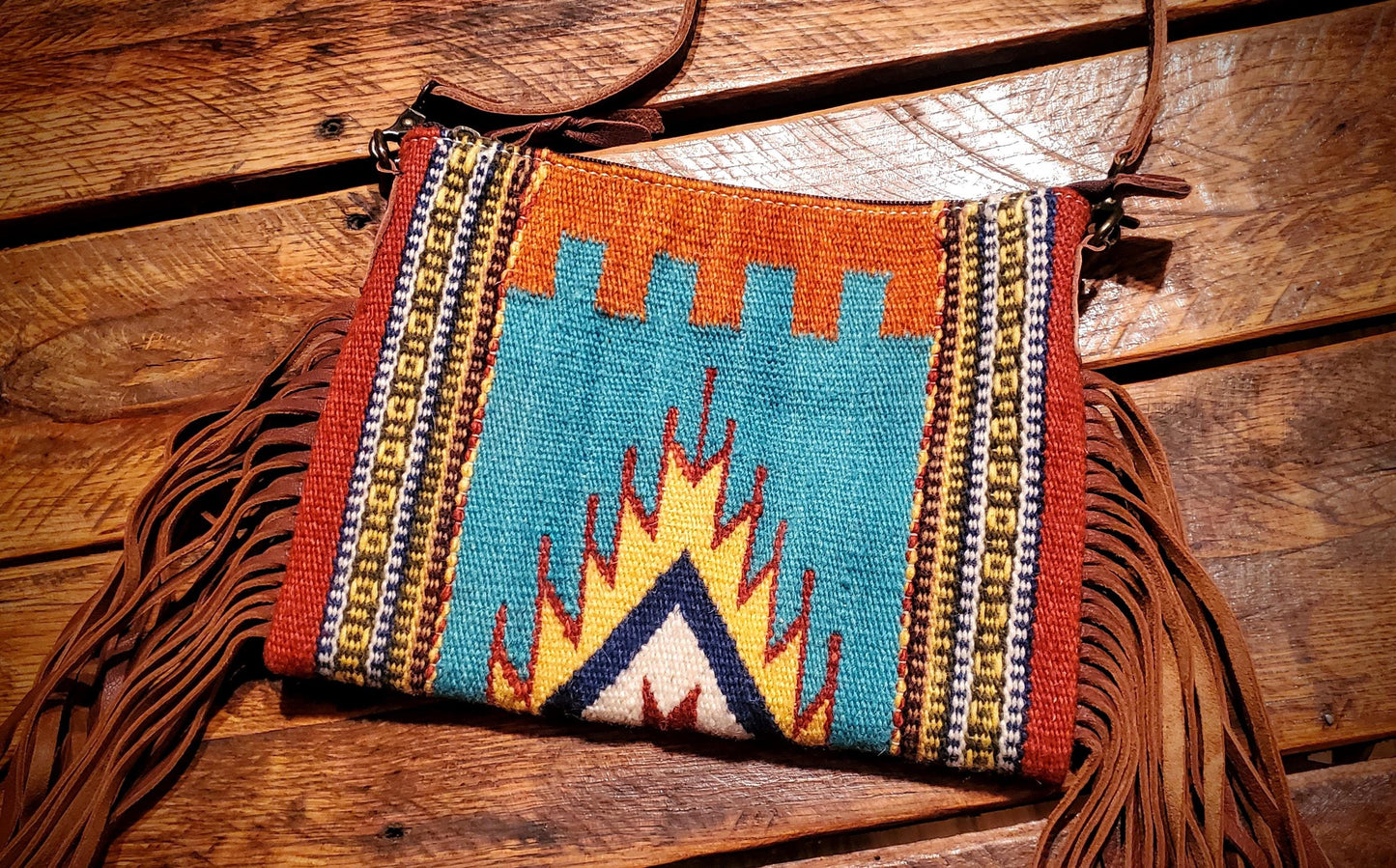 Genuine Wool Saddle Blanket Fringe Crossbody Purse