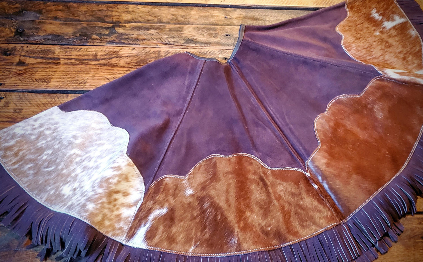 Genuine Leather Cowhide Fringe Christmas Tree Skirts