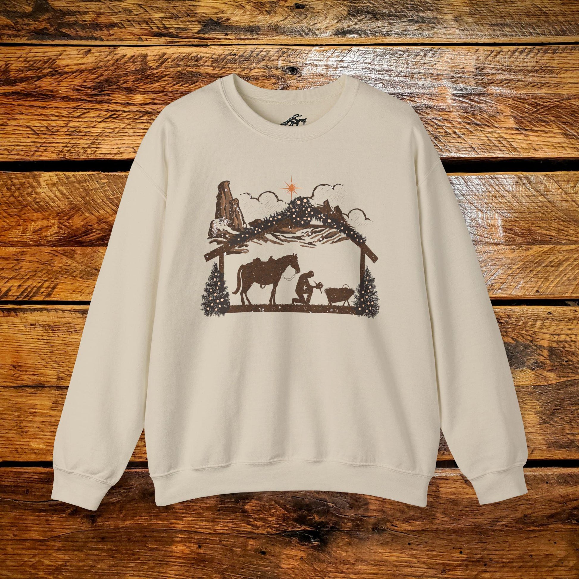 Cowboy Nativity Manger Scene - Premium Vintage Western Sweatshirt - Pick Your Color - Youth & Adult Sizes