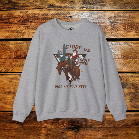 Giddy Up Jingle Horse Cowboy Santa - Premium Vintage Western Sweatshirt - Pick Your Color - Youth & Adult Sizes