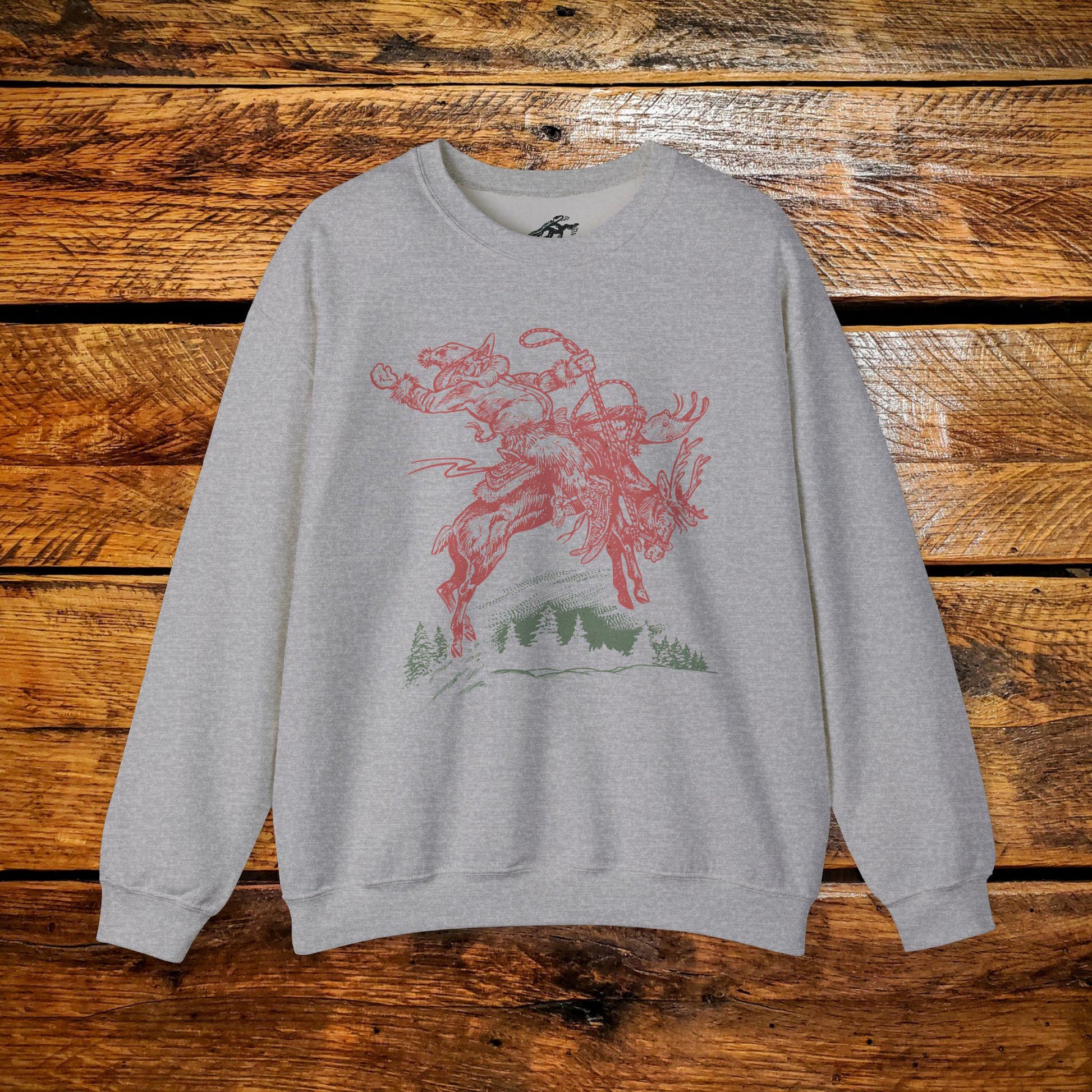 Vintage Cowboy Santa Riding Bucking Reindeer - Premium Vintage Western Sweatshirt - Pick Your Color - Youth & Adult Sizes