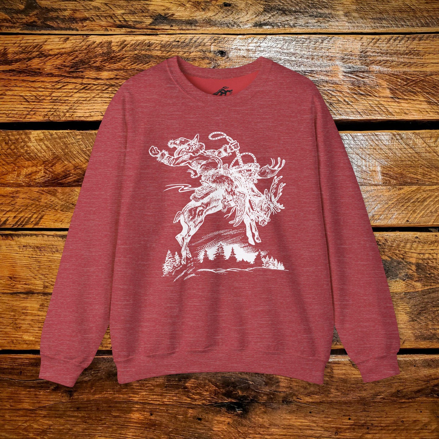 Vintage Cowboy Santa Riding Bucking Reindeer - Premium Vintage Western Sweatshirt - Pick Your Color - Youth & Adult Sizes