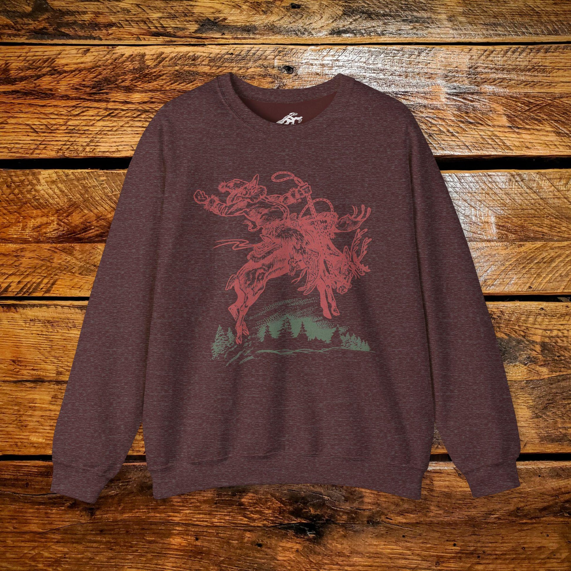 Vintage Cowboy Santa Riding Bucking Reindeer - Premium Vintage Western Sweatshirt - Pick Your Color - Youth & Adult Sizes