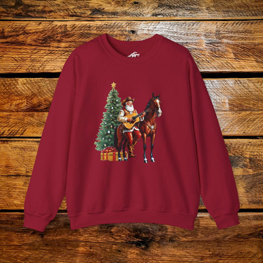 Vintage Cowboy Santa Rockin' Around the Christmas Tree Guitar - Premium Vintage Western Sweatshirt - Pick Your Color - Youth & Adult Sizes