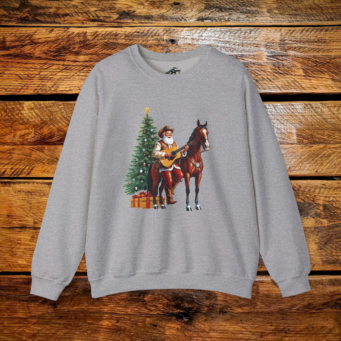 Vintage Cowboy Santa Rockin' Around the Christmas Tree Guitar - Premium Vintage Western Sweatshirt - Pick Your Color - Youth & Adult Sizes