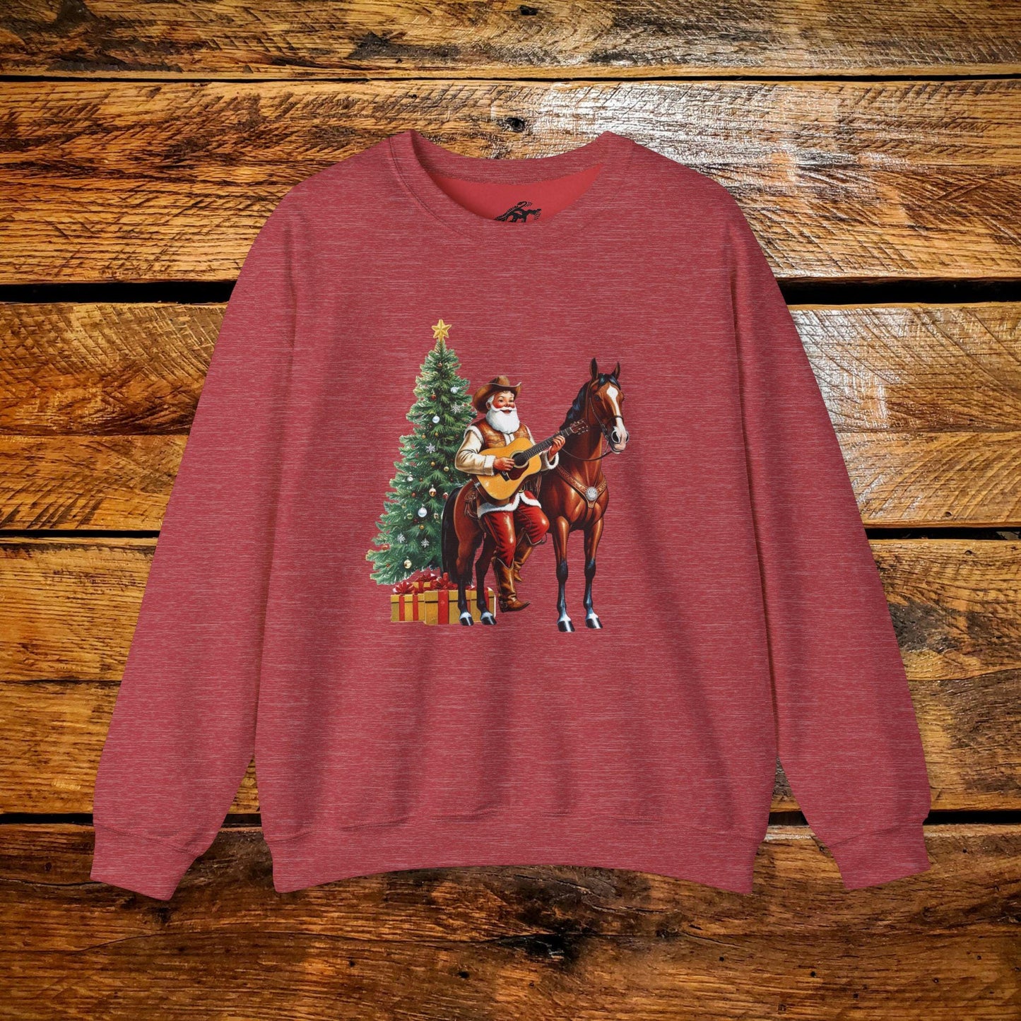 Vintage Cowboy Santa Rockin' Around the Christmas Tree Guitar - Premium Vintage Western Sweatshirt - Pick Your Color - Youth & Adult Sizes